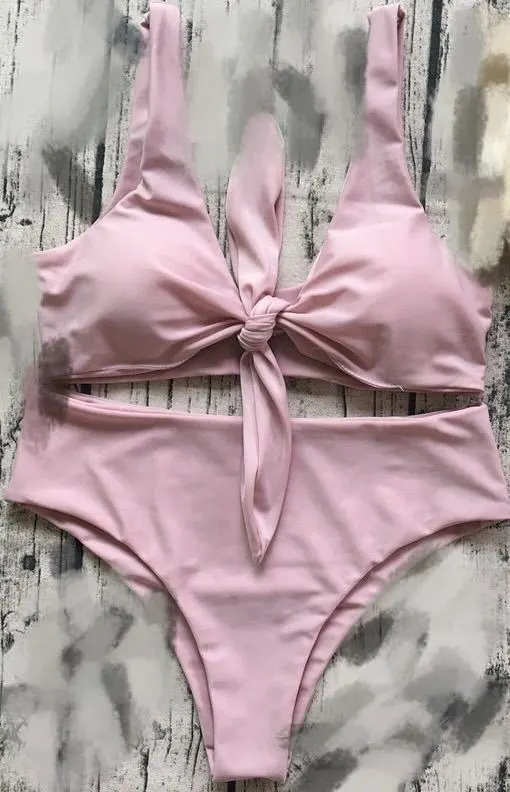 Multicolor split ladies swimwear - Pink