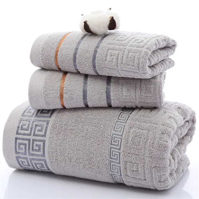 Three sets of Great Wall grid bath towels Grey - Shop at LoveMi