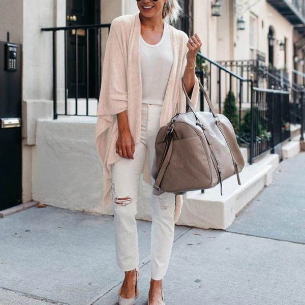 Ms Long loose irregular hem coat of knitting cardigan