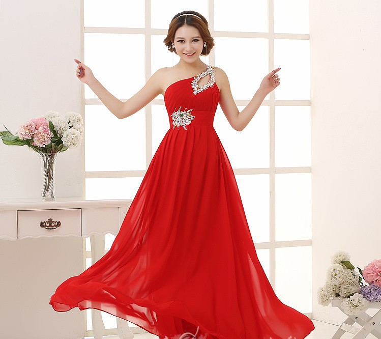 Evening dress one shoulder dinner banquet long banquet Red - Shop at LoveMi