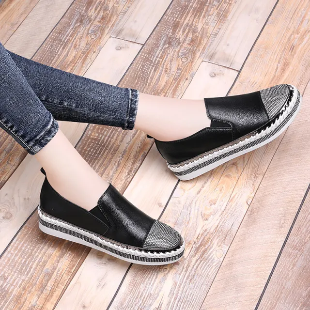 Rhinestone Flat Casual Shoes Black - Shop at LoveMi
