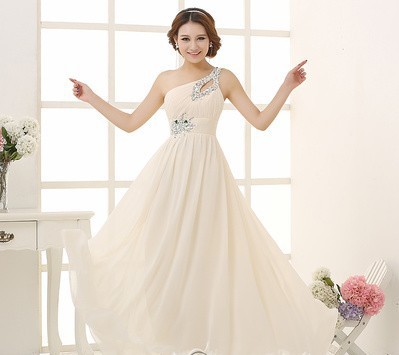 Evening dress one shoulder dinner banquet long banquet Champagne - Shop at LoveMi