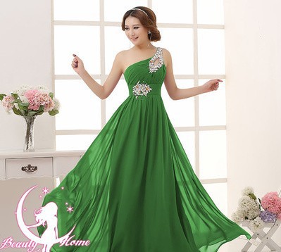Evening dress one shoulder dinner banquet long banquet Green - Shop at LoveMi