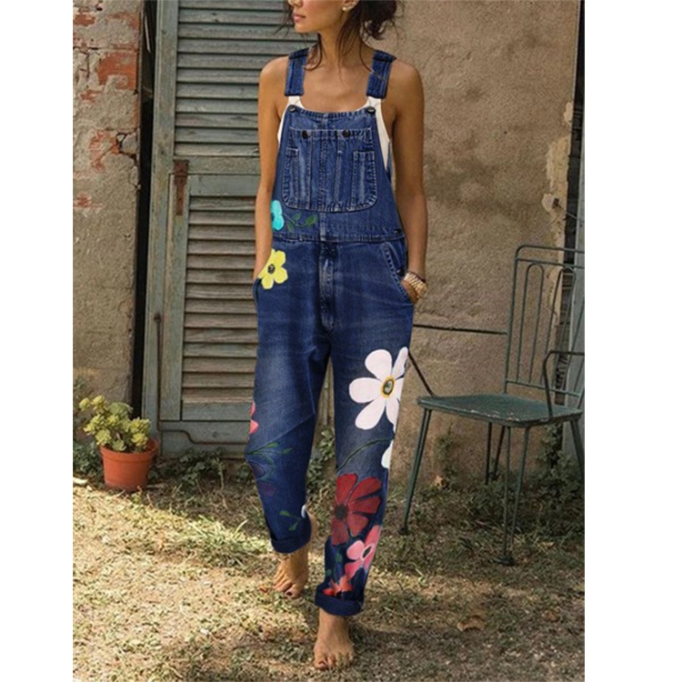 Denim overalls printed washed