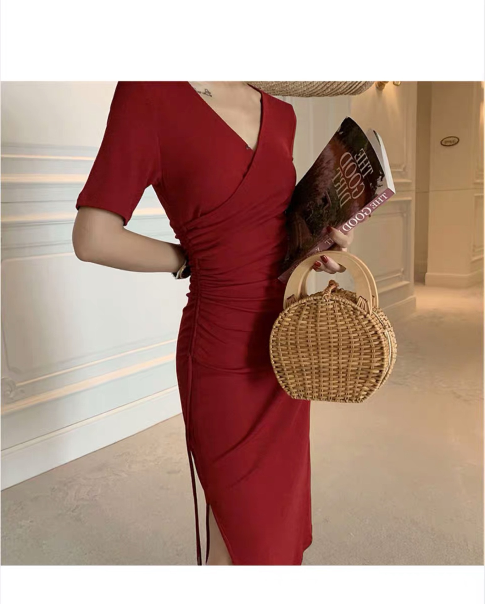 Side split drawstring dress