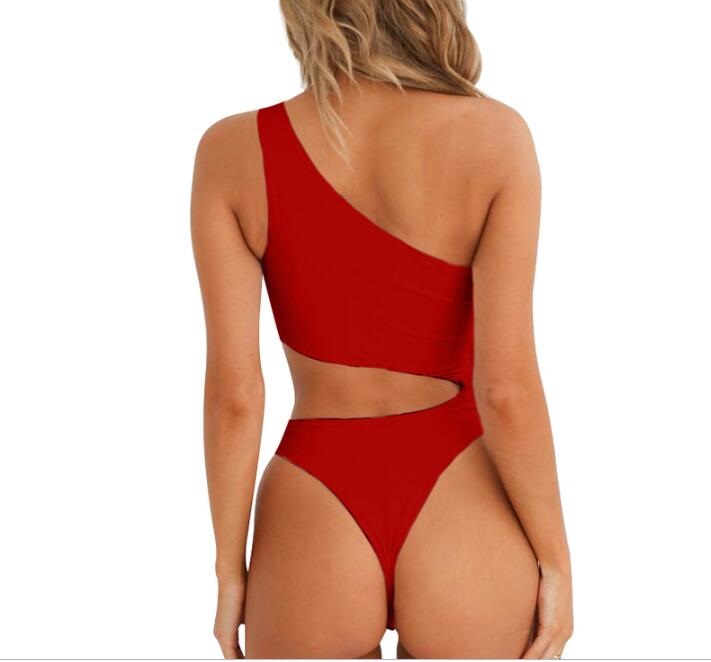 New hollow irregular waist single shoulder solid color wrapped chest bikini one-piece swimsuit female