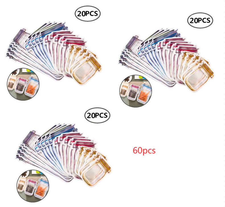 Reusable Snack Storage Bag Nut Biscuit Waterproof Sealed Food Storage Bag Snack Storage Travel Food Assortmen Bag Kitchen Tools 60 Pieces - Shop at LoveMi