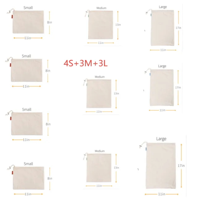 Cotton Drawstring Bag Safe Store Foods Bag Multi Purpose Fruit Vegetable Rice Bread Shopping Bag 4S3M3L Q1Pcs - Shop at LoveMi