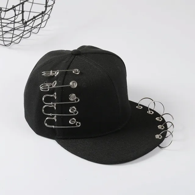 Hip hop trend ring hoop pin rivet flat along hat Five Rings - Shop at LoveMi