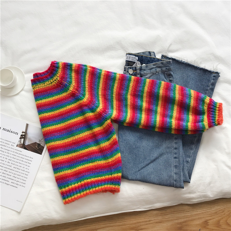Soft Waxy Knitted Sweater Short Stripe