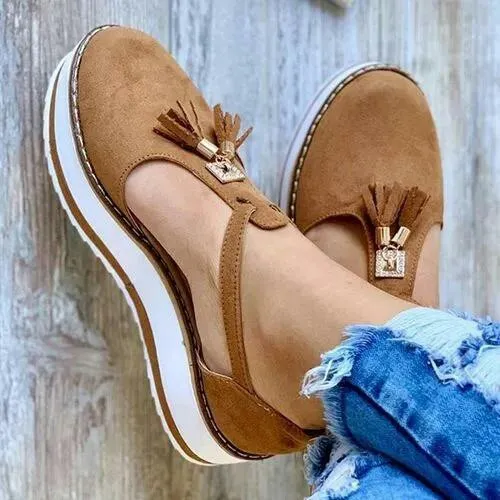 Fringed Platform Sandals - Brown