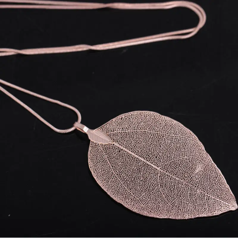 Natural Leaf Necklace Gold Leaf Gold-plated Pendant Sweater Chain