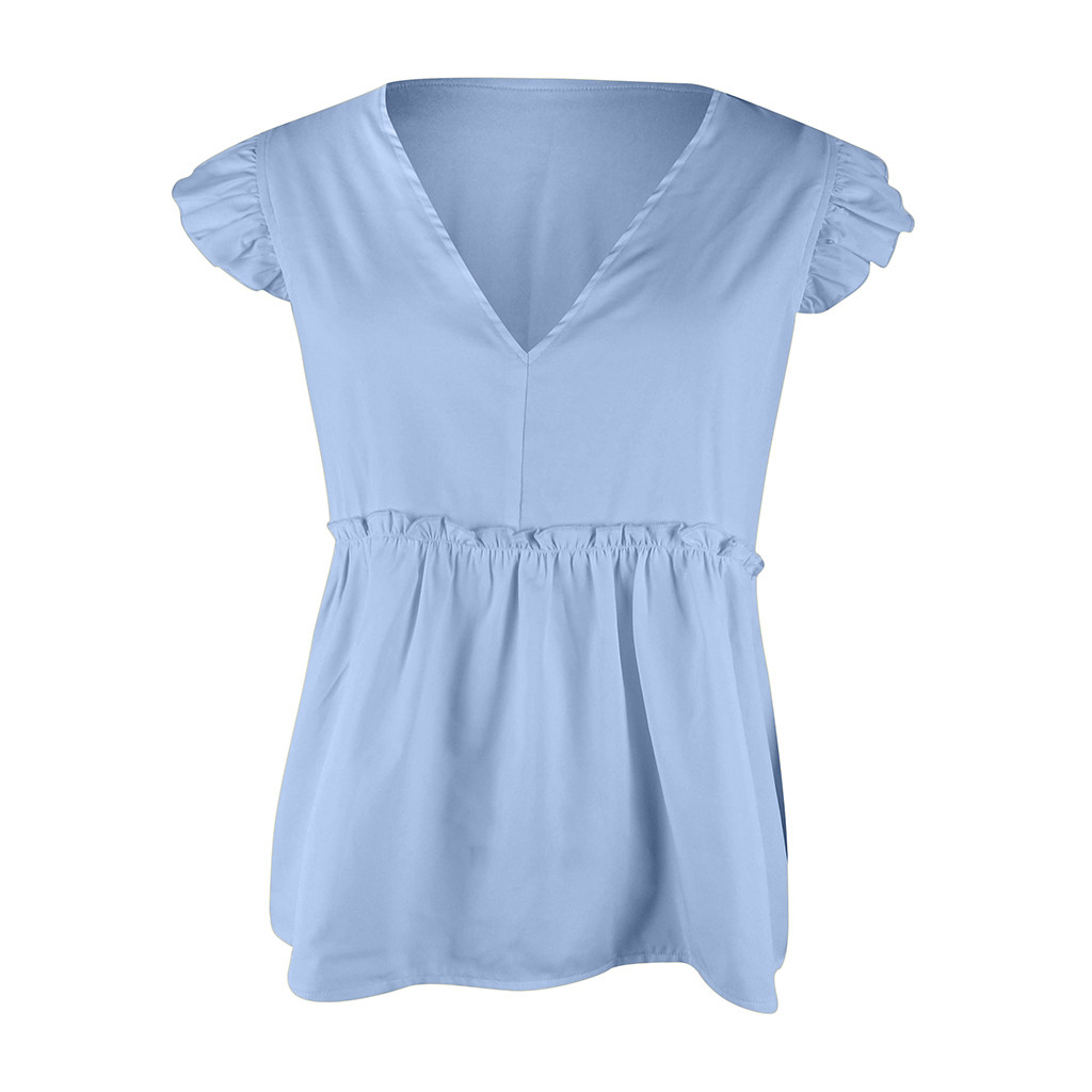 Solid color lotus sleeve top