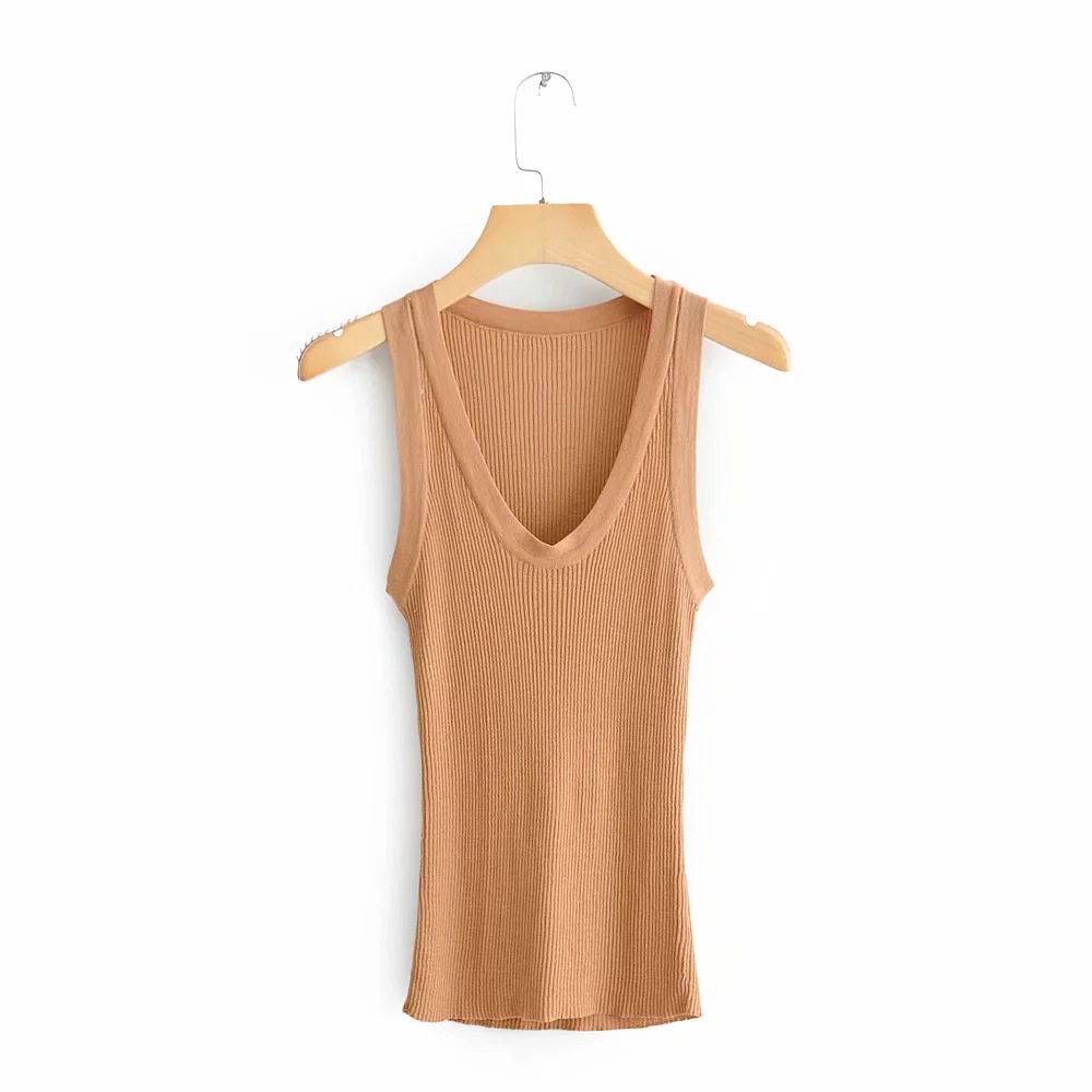 Women's Fitted V-neck Knitted Sleeveless Vest Top Sling