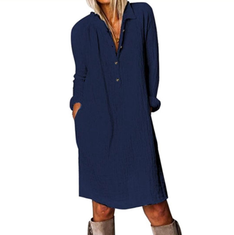 Cotton And Linen Long Sleeve Dress