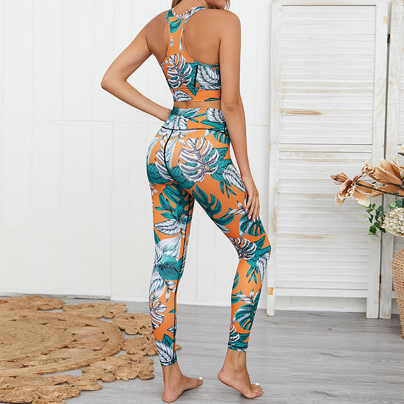 Contrast leaf print skinny trousers