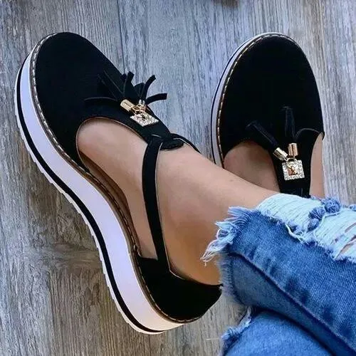 Fringed Platform Sandals - Black