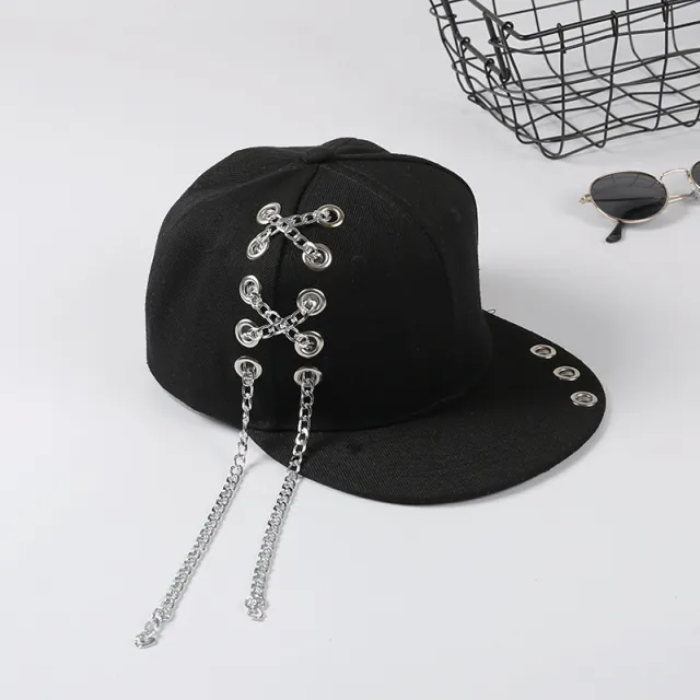 Hip hop trend ring hoop pin rivet flat along hat Side Cross Chain Child - Shop at LoveMi
