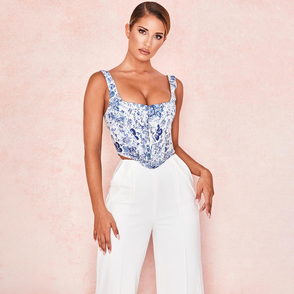 Navel slim fit wild national style blue and white slim vest