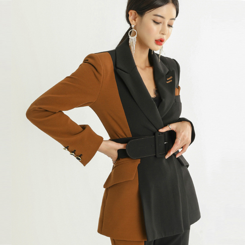 Color-matching suit jacket + high waist slimming temperament two-piece suit