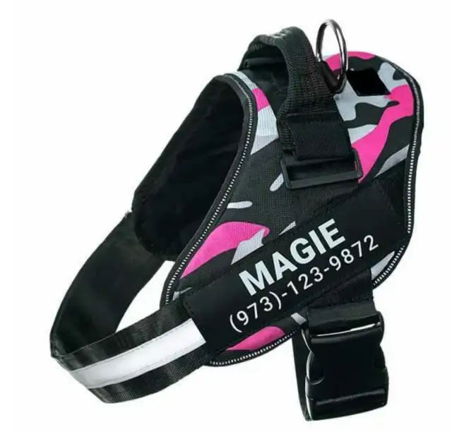 Personalized Custom Reflective Breathable Dog Harness NO PULL Adjustable Pet Harness For Small Large Dog Harness Vest With Patch Caouflage Pink - Shop at LoveMi