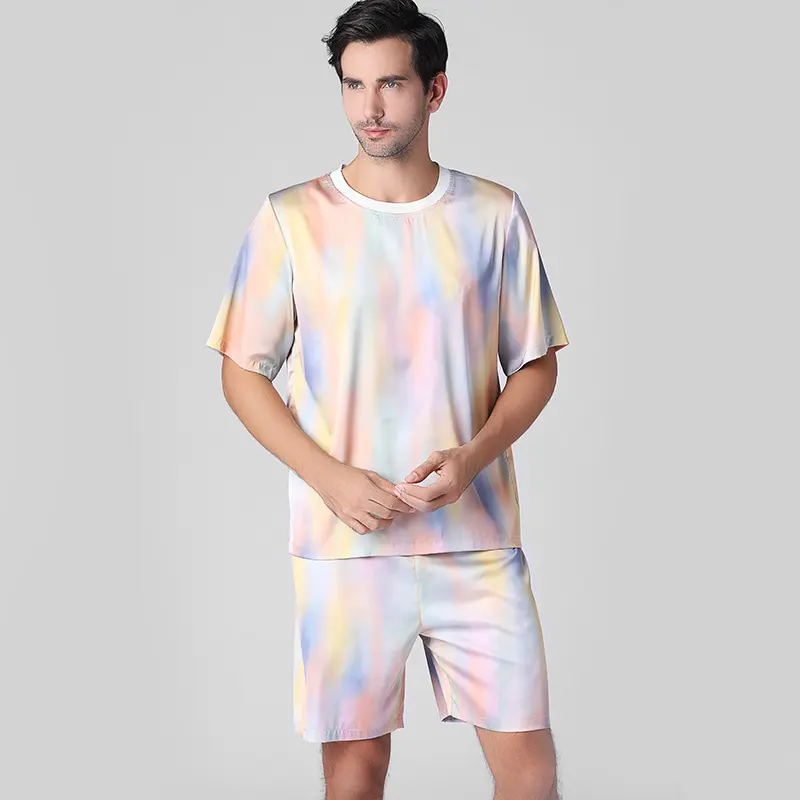 Casual Summer Men's Ice Silk Pajamas Short Sleeve Suit
