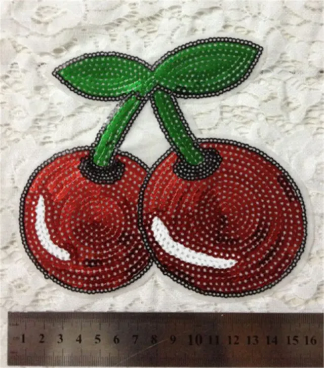 Sequin Cherry Iron On Patch Red - Shop at LoveMi