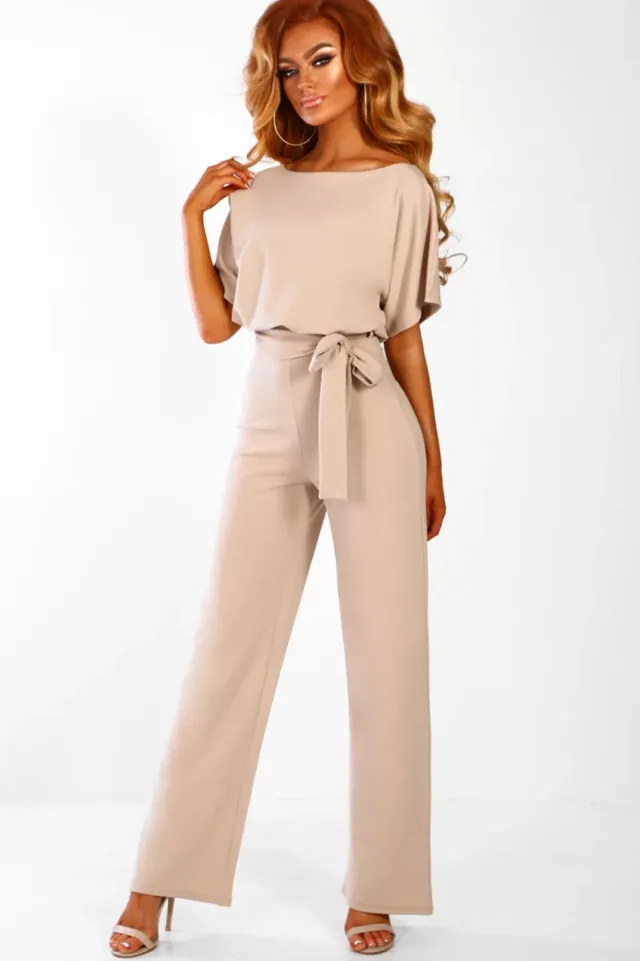 Short sleeve women's jumpsuit with lace button Apricot - Shop at LoveMi