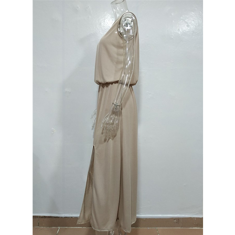 Round neck sleeveless split solid color dress