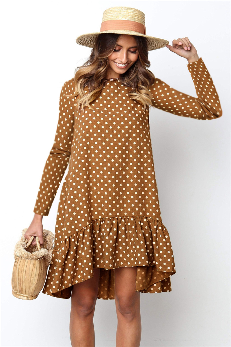 Polka dot ruffled long sleeve dress