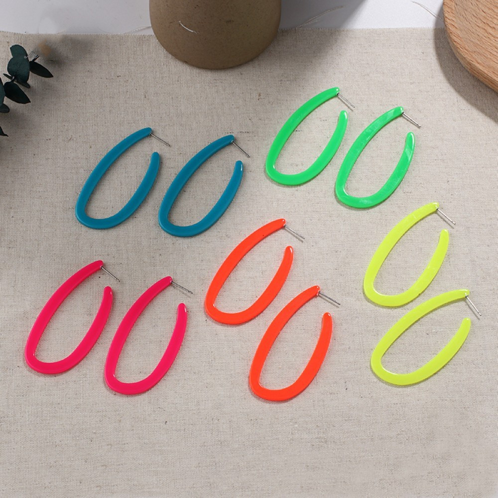 Popular fluorescent color fashion ring geometric earrings