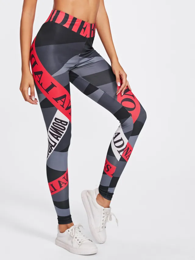 Alphabet print yoga leggings Black - Shop at LoveMi