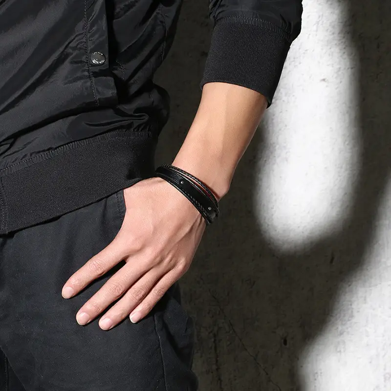 Stainless steel leather bracelet