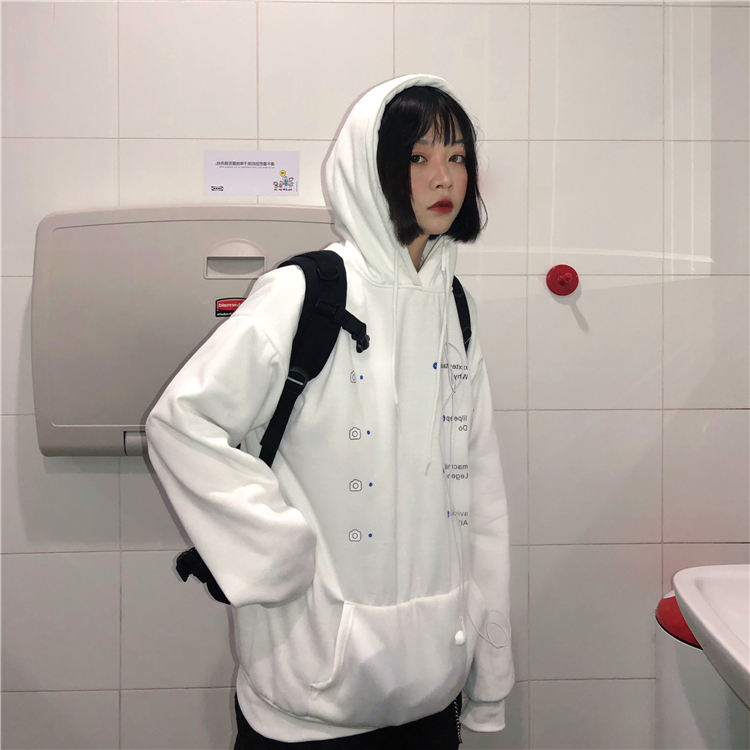 Hooded sweatshirt with vintage print and velvet