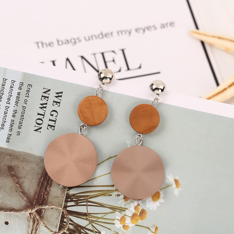 Simple wave earrings fashion geometric retro wooden round earrings