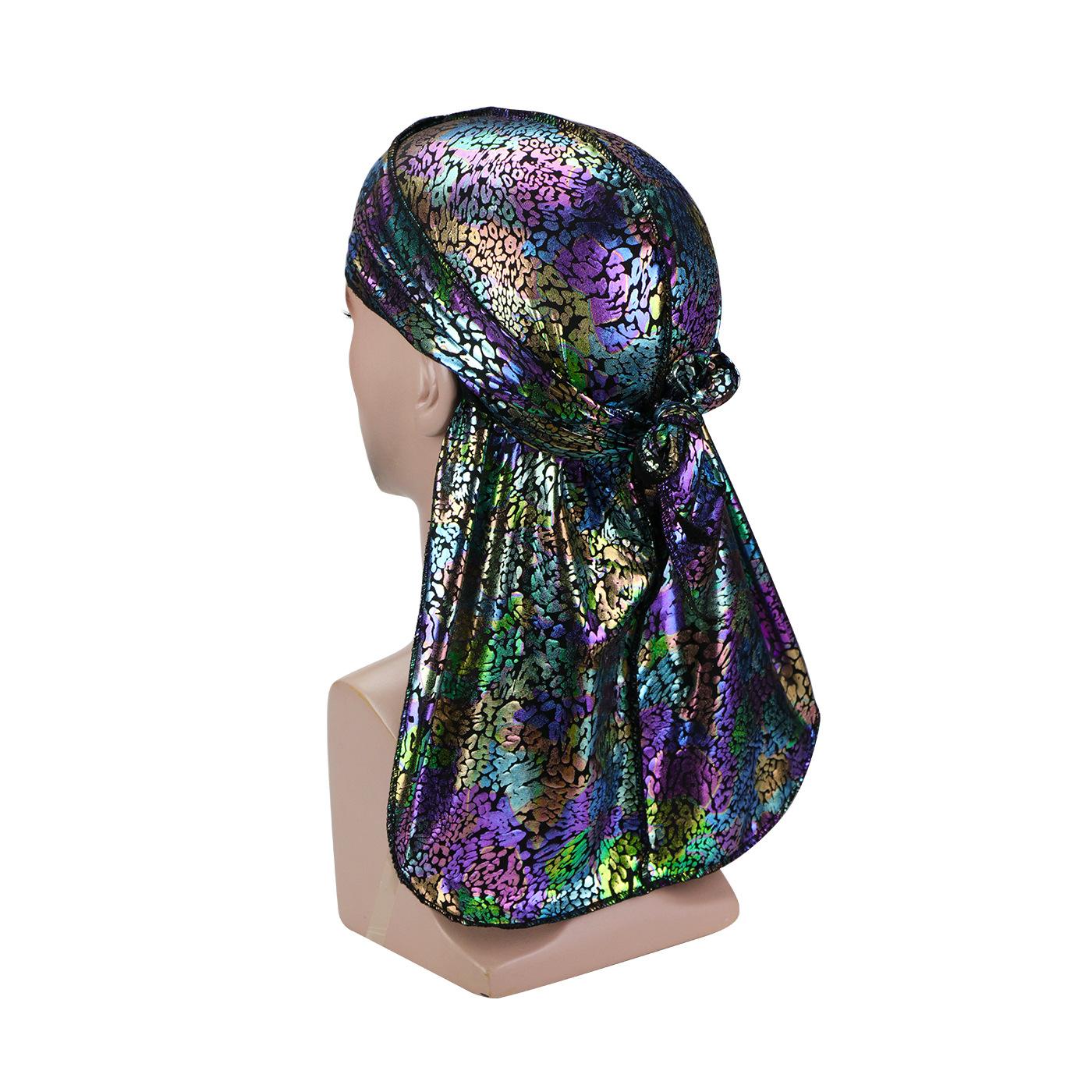 Long-tailed pirate hat and python print cap