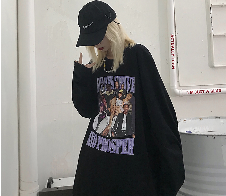 Rap printed long-sleeved T-shirt