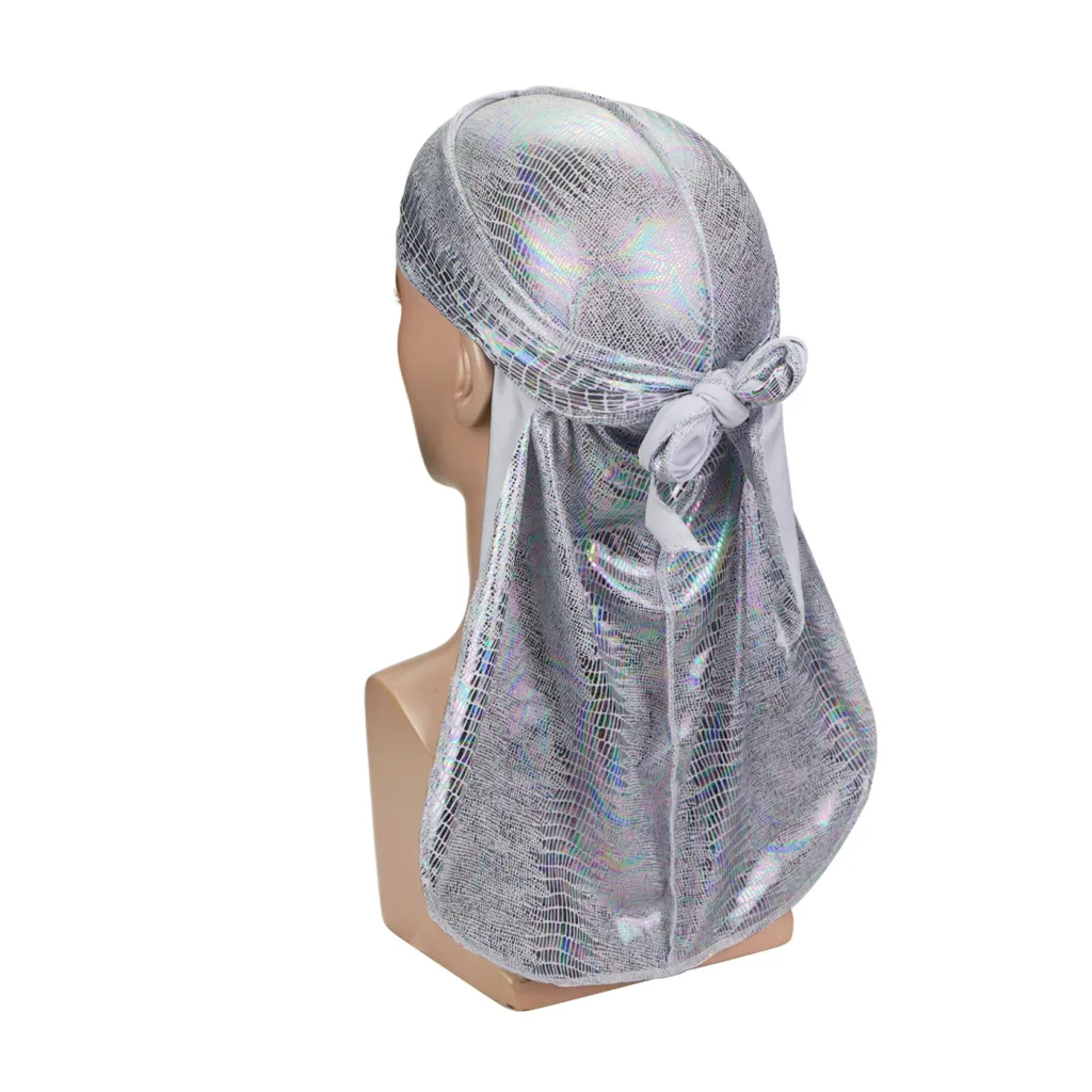Long-tailed pirate hat and python print cap - White