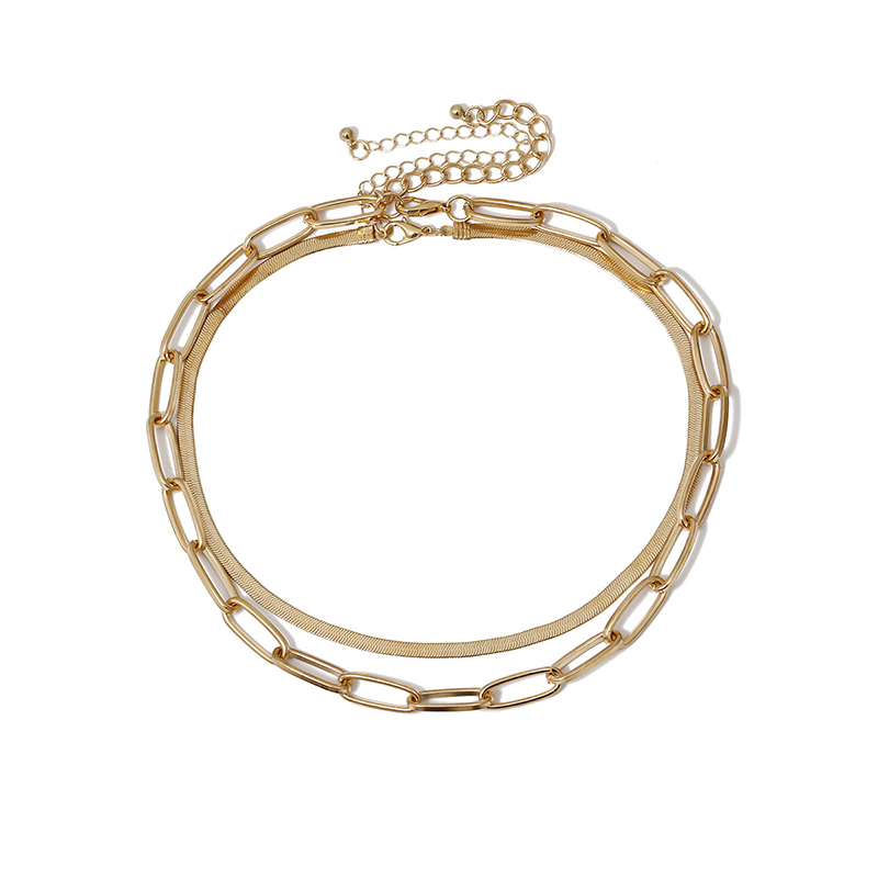 Simple double snake bone cross chain necklace