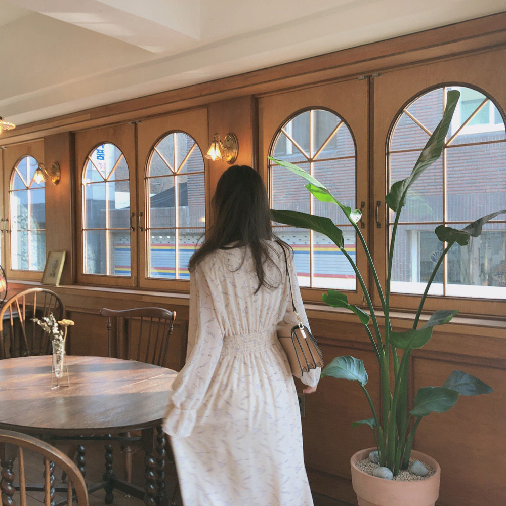 Floral chiffon long sleeve dress