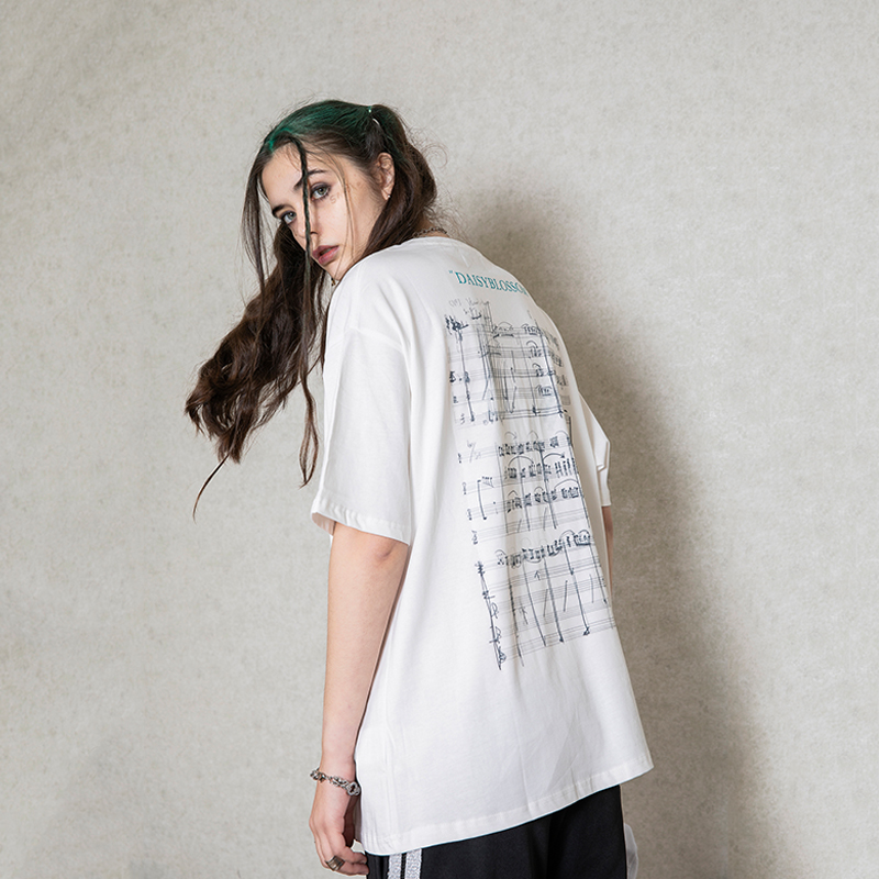 Crayon daisy print loose couple short-sleeved