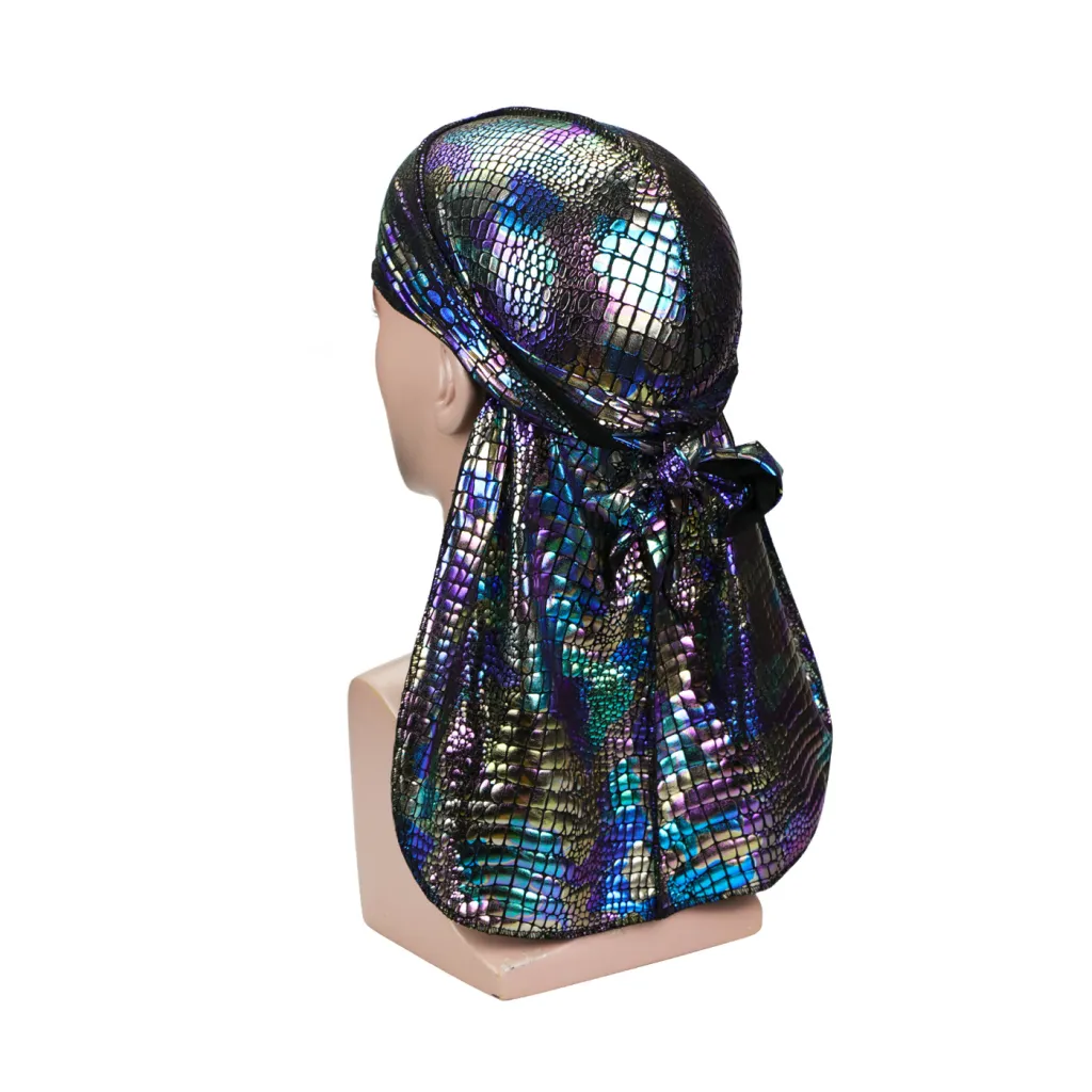 Long-tailed pirate hat and python print cap - Color Blue