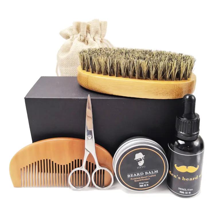 Beard wax oil wood comb bristle brush