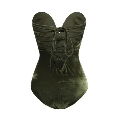 Gold velvet sexy tube top opensuit - Green - View 1