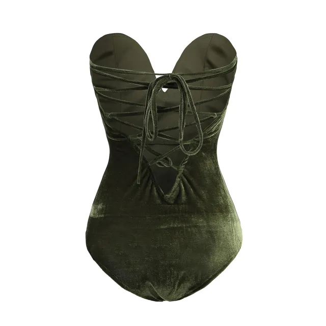Gold velvet sexy tube top opensuit Green - Shop at LoveMi