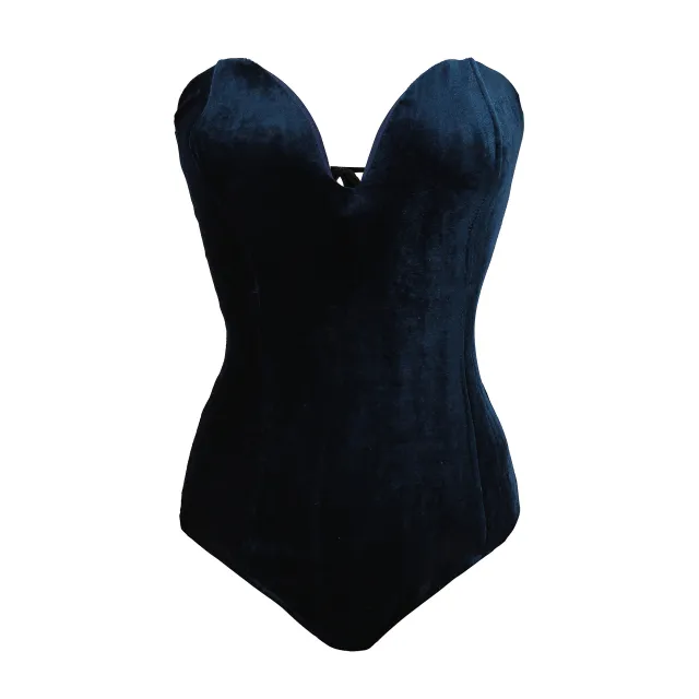 Gold velvet sexy tube top opensuit Navy Blue - Shop at LoveMi