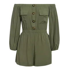 Off-the-shoulder button down overalls - Green - View 1