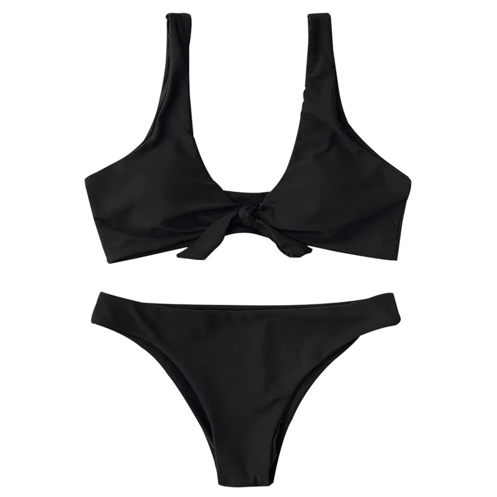Bikini Set sexy Solid Female Swimsuit - Black