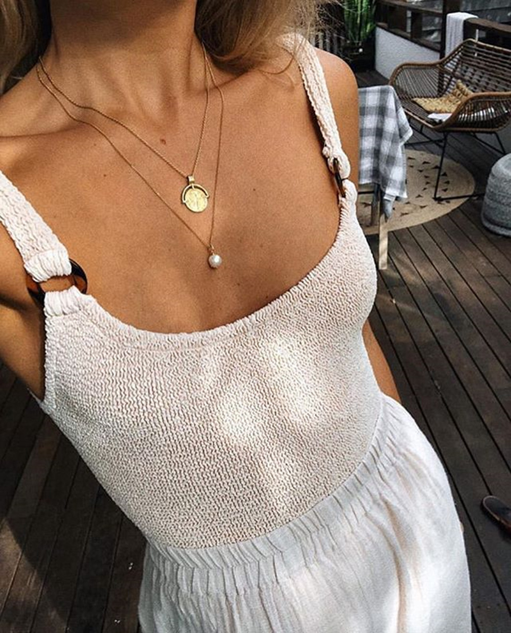 Knitted retro round buckle one-piece swimsuit