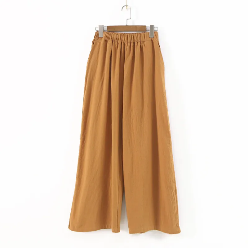 Solid color cotton and linen retro simple casual pants - Yellow